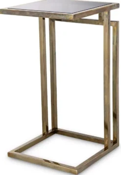 Casa Padrino Luxus Beistelltisch Vintage Messing / Grau 33 x 33 x H. 60 cm - Edelstahl Tisch mit Glasplatte - Wohnzimmer Möbel - Luxus Möbel - Luxus Einrichtung - Luxus Interior