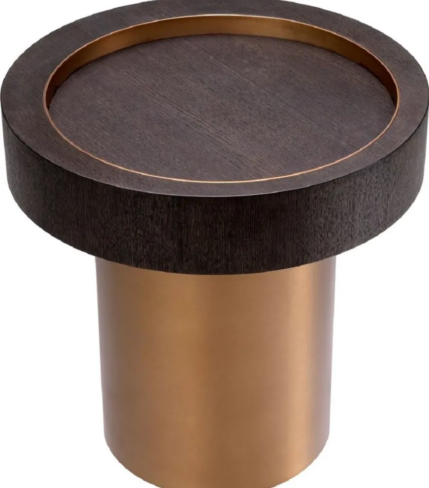 Casa Padrino Luxus Beistelltisch Mokka / Messing Ø 50 x H. 50,5 cm - Runder Wohnzimmer Tisch - Wohnzimmer Möbel - Luxus Möbel - Luxus Einrichtung - Wohnzimmer Einrichtung
