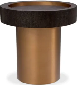 Casa Padrino Luxus Beistelltisch Mokka / Messing Ø 50 x H. 50,5 cm - Runder Wohnzimmer Tisch - Wohnzimmer Möbel - Luxus Möbel - Luxus Einrichtung - Wohnzimmer Einrichtung