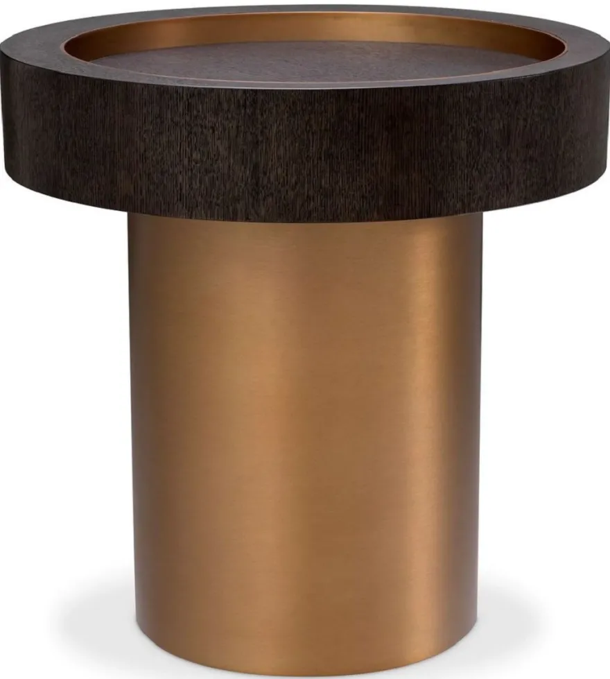 Casa Padrino Luxus Beistelltisch Mokka / Messing Ø 50 x H. 50,5 cm - Runder Wohnzimmer Tisch - Wohnzimmer Möbel - Luxus Möbel - Luxus Einrichtung - Wohnzimmer Einrichtung