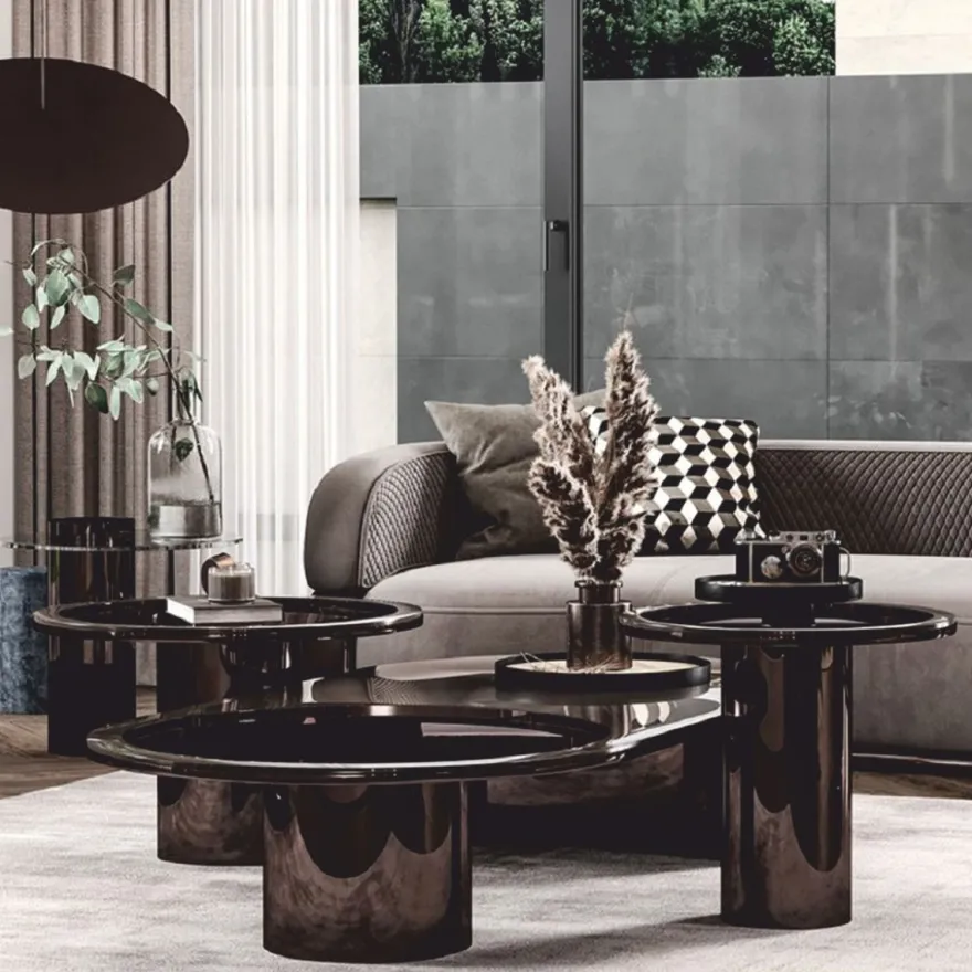 Casa Padrino Luxus Beistelltisch mit Glasplatte Bronze / Grau H. 45 cm - Luxus Möbel
