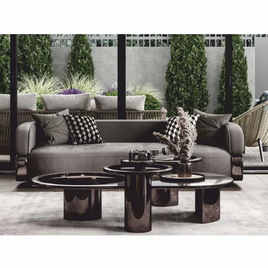 Casa Padrino Luxus Beistelltisch mit Glasplatte Bronze / Grau H. 45 cm - Luxus Möbel