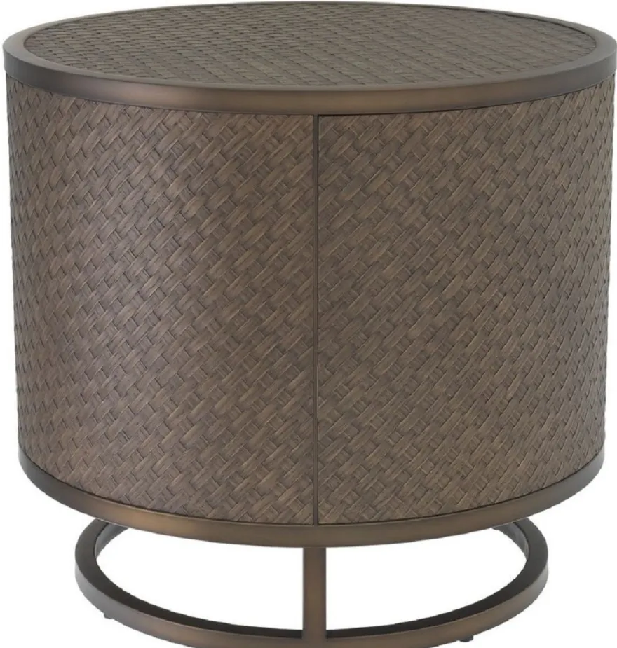 Casa Padrino Luxus Beistelltisch Bronze Ø 55 x H. 50,5 cm - Runder Eichenfurnier Tisch mit Edelstahl Gestell - Luxus Wohnzimmermöbel