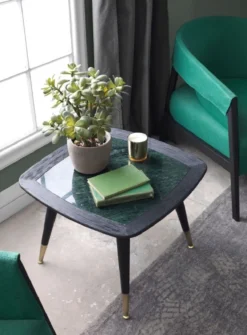 Casa Padrino Luxus Beistelltisch Schwarz / Grün / Antik Messing 60 x 60 x H. 44 cm - Quadratischer Tisch mit Marmorplatte - Wohnzimmer Möbel - Hotel Möbel - Luxus Möbel