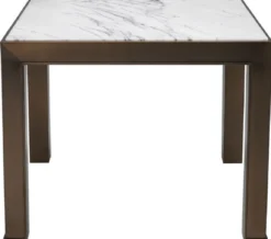 Casa Padrino Luxus Beistelltisch Antik Messingfarben / Weiß / Lila 65 x 65 x H. 51,5 cm - Edelstahl Tisch mit Marmorplatte - Wohnzimmer Möbel - Luxus Möbel