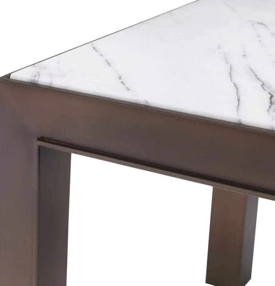 Casa Padrino Luxus Beistelltisch Antik Messingfarben / Weiß / Lila 65 x 65 x H. 51,5 cm - Edelstahl Tisch mit Marmorplatte - Wohnzimmer Möbel - Luxus Möbel