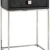 Casa Padrino Luxus Beistelltisch Schwarz / Silber 50 x 40 x H. 71 cm - Massivholz Nachttisch mit Schublade und Edelstahl Gestell - Luxus Schlafzimmer Möbel