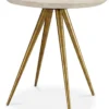 Casa Padrino Luxus Beistelltisch mit Travertin Tischplatte Beige / Vintage Messing Ø 45,5 x H. 47,5 cm