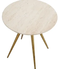 Casa Padrino Luxus Beistelltisch mit Travertin Tischplatte Beige / Vintage Messing Ø 45,5 x H. 47,5 cm