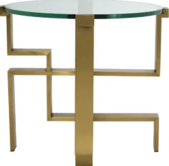 Casa Padrino Luxus Beistelltisch Messing Ø 60 x H. 54,5 cm - Runder Edelstahl Tisch mit Glasplatte - Luxus Möbel - Wohnzimmer Möbel - Hotel Möbel - Luxus Einrichtung - Wohnzimmer Einrichtung