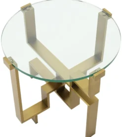 Casa Padrino Luxus Beistelltisch Messing Ø 60 x H. 54,5 cm - Runder Edelstahl Tisch mit Glasplatte - Luxus Möbel - Wohnzimmer Möbel - Hotel Möbel - Luxus Einrichtung - Wohnzimmer Einrichtung