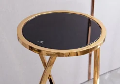 Casa Padrino Luxus Beistelltisch Gold / Schwarz Ø 35 x H. 90 cm - Runder Edelstahl Blumentisch mit getönten Glasplatten - Wohnzimmer Möbel - Luxus Möbel
