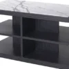 Casa Padrino Luxus Beistelltisch Weiß / Lila / Anthrazitgrau 92 x 50 x H. 48 cm - Massivholz Tisch mit Marmorplatte - Wohnzimmer Möbel - Luxus Möbel
