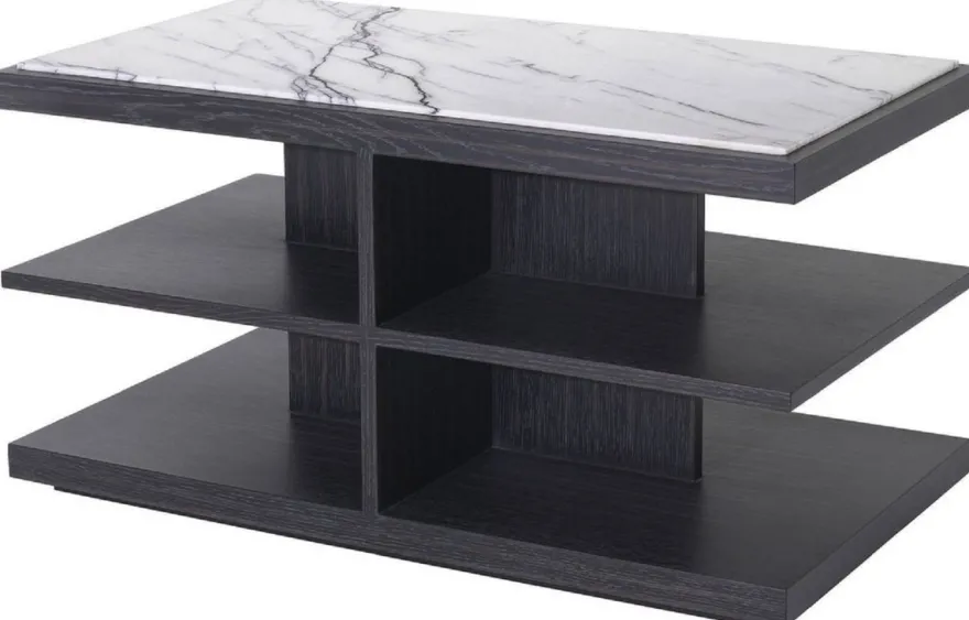 Casa Padrino Luxus Beistelltisch Weiß / Lila / Anthrazitgrau 92 x 50 x H. 48 cm - Massivholz Tisch mit Marmorplatte - Wohnzimmer Möbel - Luxus Möbel