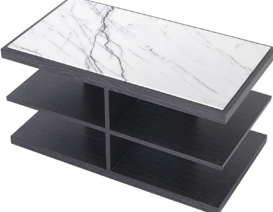 Casa Padrino Luxus Beistelltisch Weiß / Lila / Anthrazitgrau 92 x 50 x H. 48 cm - Massivholz Tisch mit Marmorplatte - Wohnzimmer Möbel - Luxus Möbel