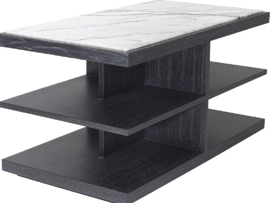 Casa Padrino Luxus Beistelltisch Weiß / Lila / Anthrazitgrau 92 x 50 x H. 48 cm - Massivholz Tisch mit Marmorplatte - Wohnzimmer Möbel - Luxus Möbel