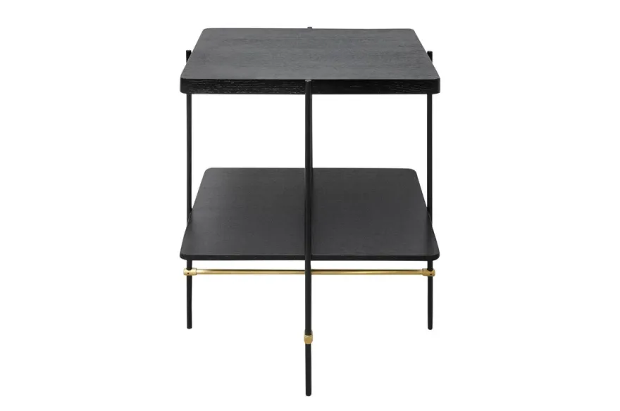 Casa Padrino Luxus Beistelltisch Gold / Schwarz 60 x 50 x H. 80 cm - Hoher rechteckiger Beistelltisch mit gebürstetem Edelstahlgestell und schwarzen Eichenfurnier Flächen - Luxus Möbel