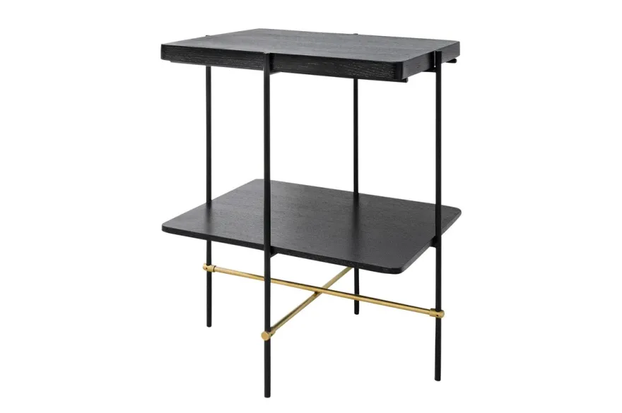 Casa Padrino Luxus Beistelltisch Gold / Schwarz 60 x 50 x H. 80 cm - Hoher rechteckiger Beistelltisch mit gebürstetem Edelstahlgestell und schwarzen Eichenfurnier Flächen - Luxus Möbel