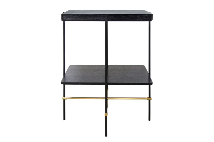 Casa Padrino Luxus Beistelltisch Gold / Schwarz 60 x 50 x H. 80 cm - Hoher rechteckiger Beistelltisch mit gebürstetem Edelstahlgestell und schwarzen Eichenfurnier Flächen - Luxus Möbel