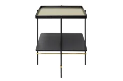Casa Padrino Luxus Beistelltisch Gold / Schwarz 60 x 50 x H. 80 cm - Hoher rechteckiger Beistelltisch mit gebürstetem Edelstahlgestell und schwarzen Eichenfurnier Flächen - Luxus Möbel
