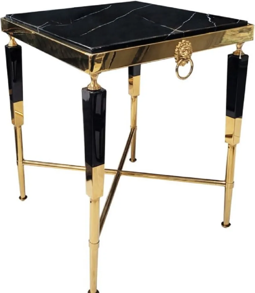 Casa Padrino Luxus Beistelltisch Schwarz / Gold 50 x 50 x H. 60 cm - Quadratischer Tisch mit Kunstmarmor Tischplatte - Luxus Wohnzimmer Möbel - Hotel Möbel - Luxus Einrichtung - Hotel Einrichtung