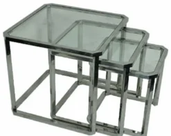 Casa Padrino Luxus Beistelltisch Set Silber 60 x 60 x H. 55 cm - Stahl Beistelltische mit Glasplatte