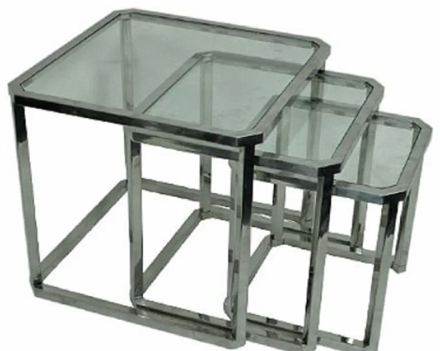 Casa Padrino Luxus Beistelltisch Set Silber 60 x 60 x H. 55 cm - Stahl Beistelltische mit Glasplatte
