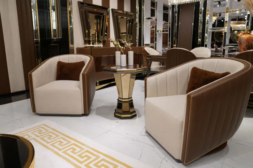 Casa Padrino Luxus Beistelltisch Braun / Grau / Gold - Verspiegelter 8 eckiger Massivholz Tisch - Wohnzimmer Möbel - Wohnzimmer Einrichtung - Luxus Möbel - Luxus Einrichtung - Luxus Qualität