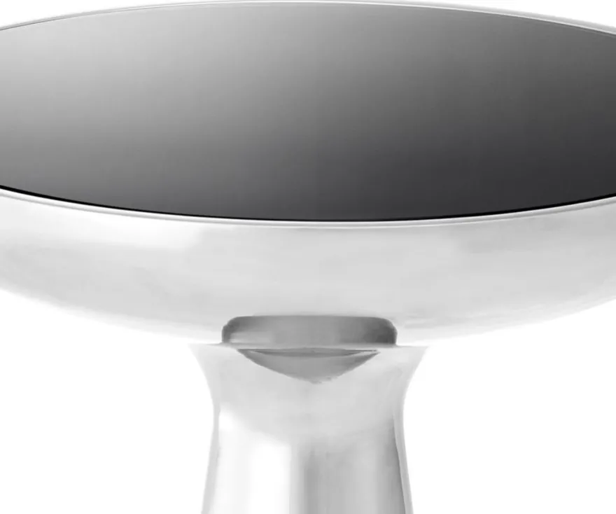Casa Padrino Luxus Beistelltisch Silber / Schwarz Ø 50 x H. 60 cm - Runder Edelstahl Tisch mit Glasplatte