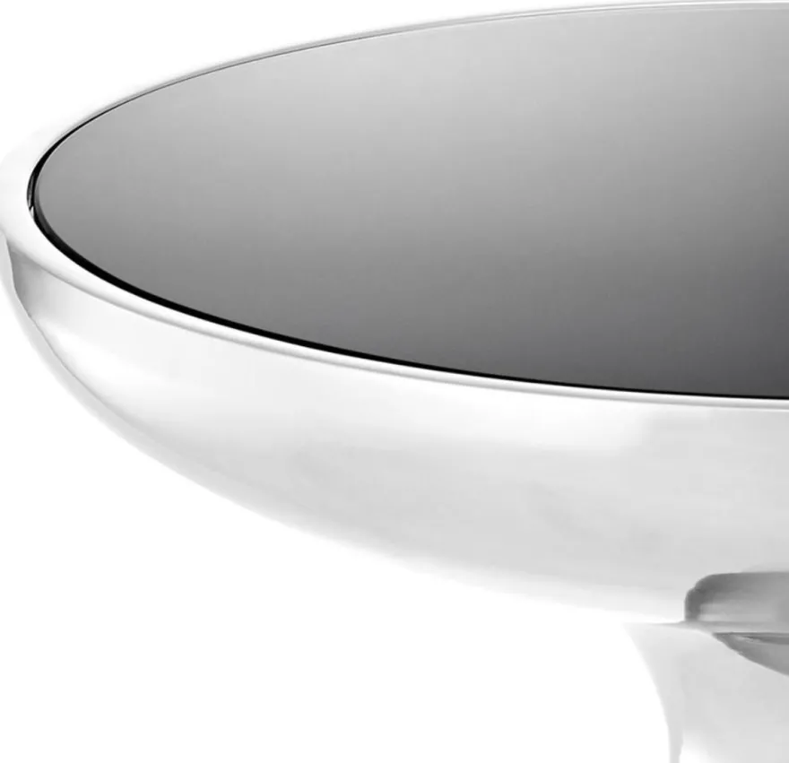 Casa Padrino Luxus Beistelltisch Silber / Schwarz Ø 50 x H. 60 cm - Runder Edelstahl Tisch mit Glasplatte