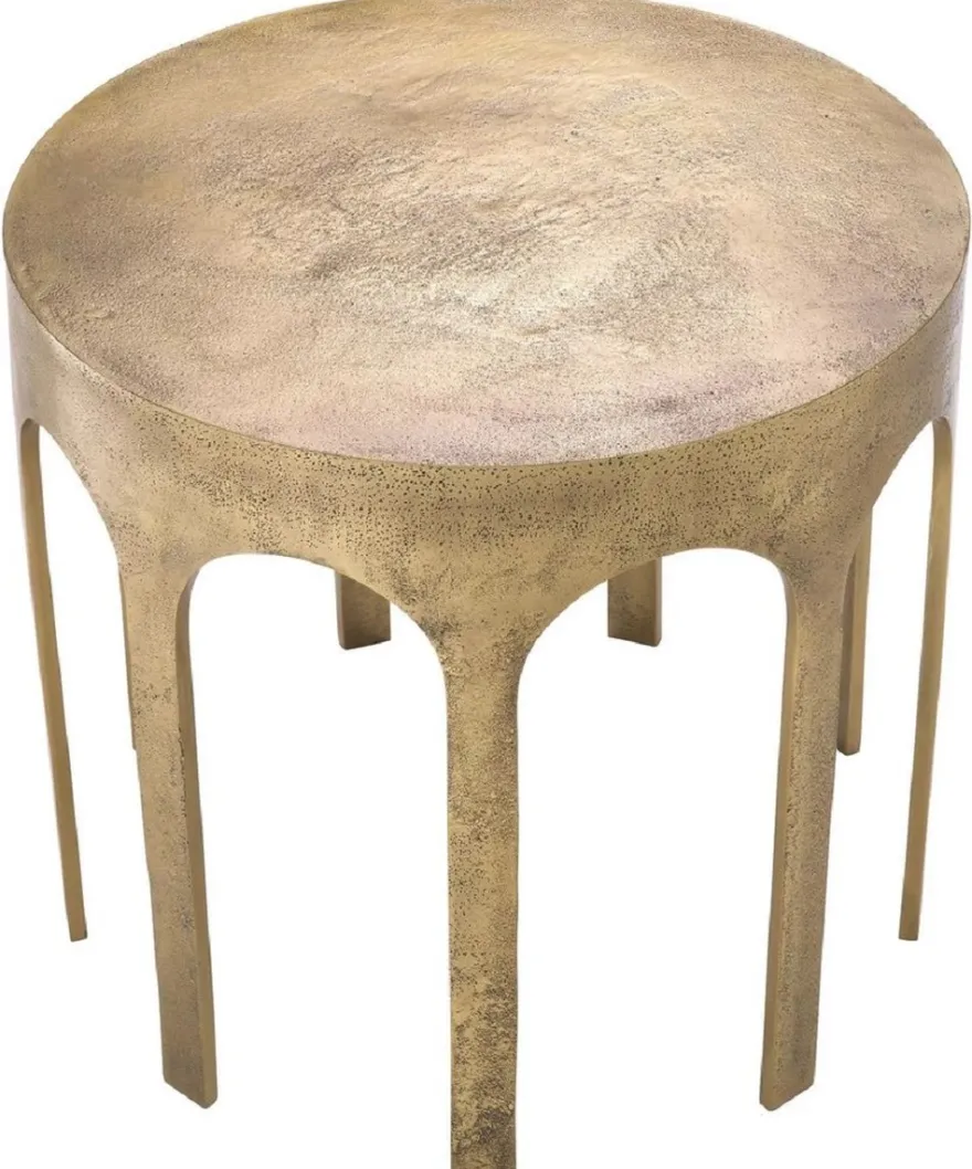 Casa Padrino Luxus Beistelltisch Vintage Messing Ø 55 x H. 50 cm - Runder Aluminium Tisch - Aluminium Möbel - Wohnzimmer Möbel - Luxus Möbel - Luxus Einrichtung - Wohnzimmer Einrichtung