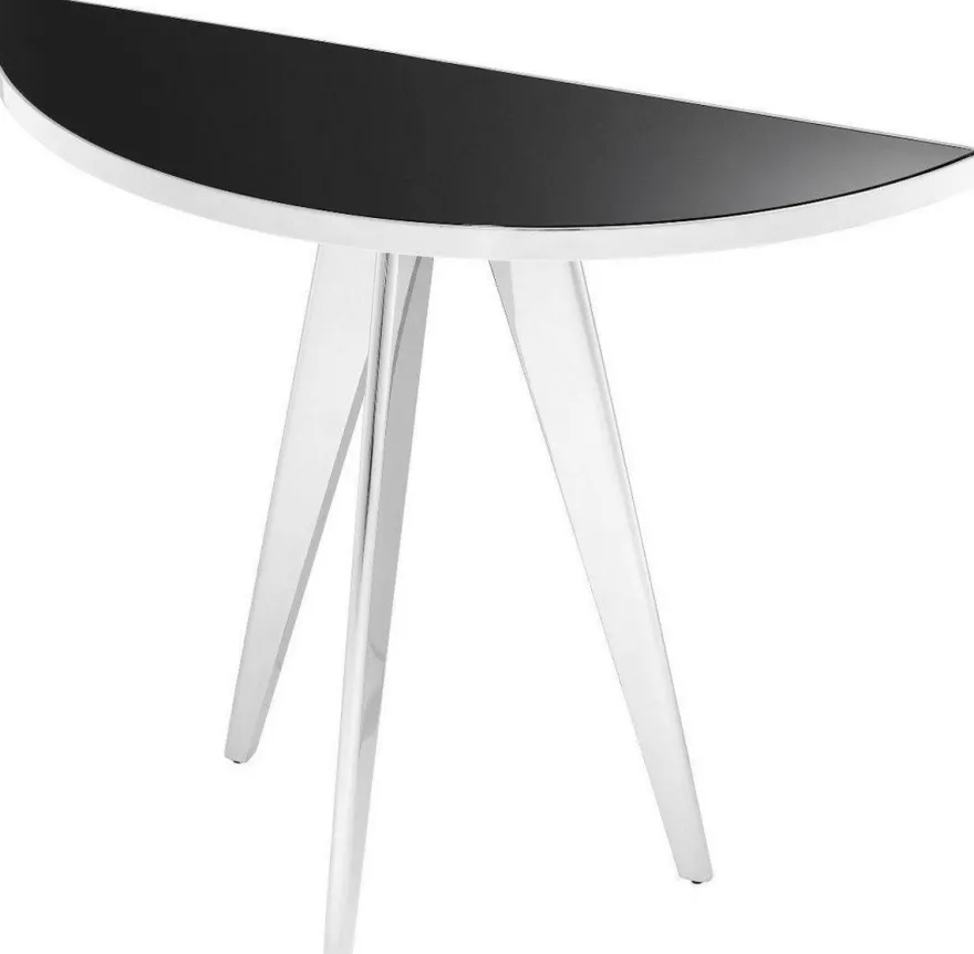 Casa Padrino Luxus Beistelltisch Silber / Schwarz 100 x 35 x H. 81 cm - Edelstahl Tisch mit Glasplatte - Luxus Wohnzimmer Möbel