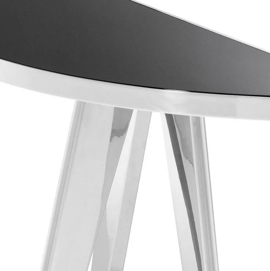 Casa Padrino Luxus Beistelltisch Silber / Schwarz 100 x 35 x H. 81 cm - Edelstahl Tisch mit Glasplatte - Luxus Wohnzimmer Möbel