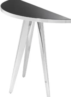 Casa Padrino Luxus Beistelltisch Silber / Schwarz 100 x 35 x H. 81 cm - Edelstahl Tisch mit Glasplatte - Luxus Wohnzimmer Möbel