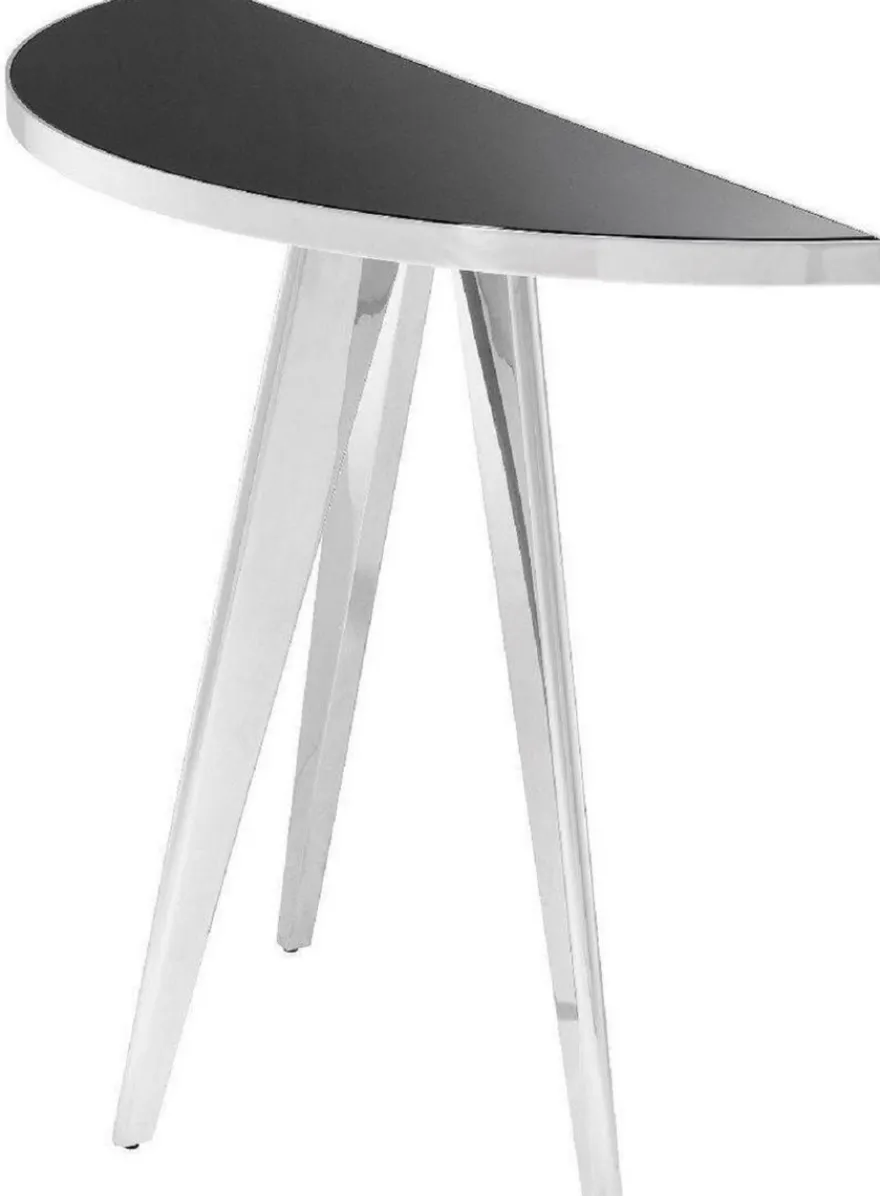 Casa Padrino Luxus Beistelltisch Silber / Schwarz 100 x 35 x H. 81 cm - Edelstahl Tisch mit Glasplatte - Luxus Wohnzimmer Möbel