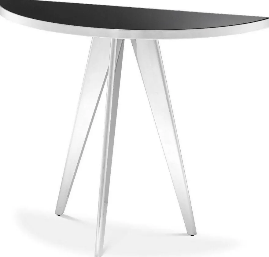 Casa Padrino Luxus Beistelltisch Silber / Schwarz 100 x 35 x H. 81 cm - Edelstahl Tisch mit Glasplatte - Luxus Wohnzimmer Möbel