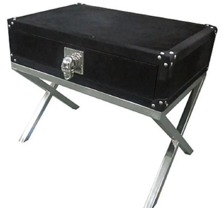 Casa Padrino Luxus Beistelltisch mit Schublade Schwarz / Silber 60 x 40 x H. 50 cm - Wohnzimmermöbel