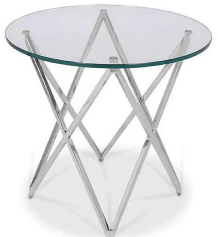 Casa Padrino Luxus Beistelltisch Silber Ø 60 x H. 55 cm - Runder Edelstahl Tisch mit Glasplatte - Luxus Möbel