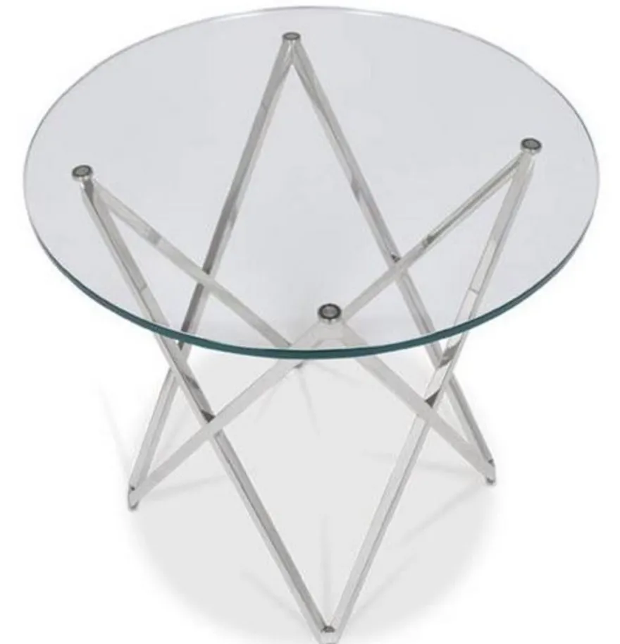 Casa Padrino Luxus Beistelltisch Silber Ø 60 x H. 55 cm - Runder Edelstahl Tisch mit Glasplatte - Luxus Möbel