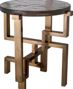 Casa Padrino Luxus Beistelltisch Vintage Messing Ø 57 x H. 56 cm - Runder Edelstahl Tisch mit Glasplatte - Luxus Möbel - Wohnzimmer Möbel - Luxus Einrichtung - Wohnzimmer Einrichtung