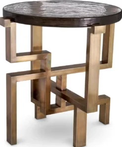 Casa Padrino Luxus Beistelltisch Vintage Messing Ø 57 x H. 56 cm - Runder Edelstahl Tisch mit Glasplatte - Luxus Möbel - Wohnzimmer Möbel - Luxus Einrichtung - Wohnzimmer Einrichtung