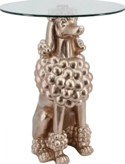 Casa Padrino Luxus Beistelltisch Hund Kupfer Ø 48,5 x H. 64 cm - Runder Kunstharz Tisch mit Glasplatte - Wohnzimmer Möbel - Luxus Möbel - Luxus Einrichtung - Wohnzimmer Einrichtung