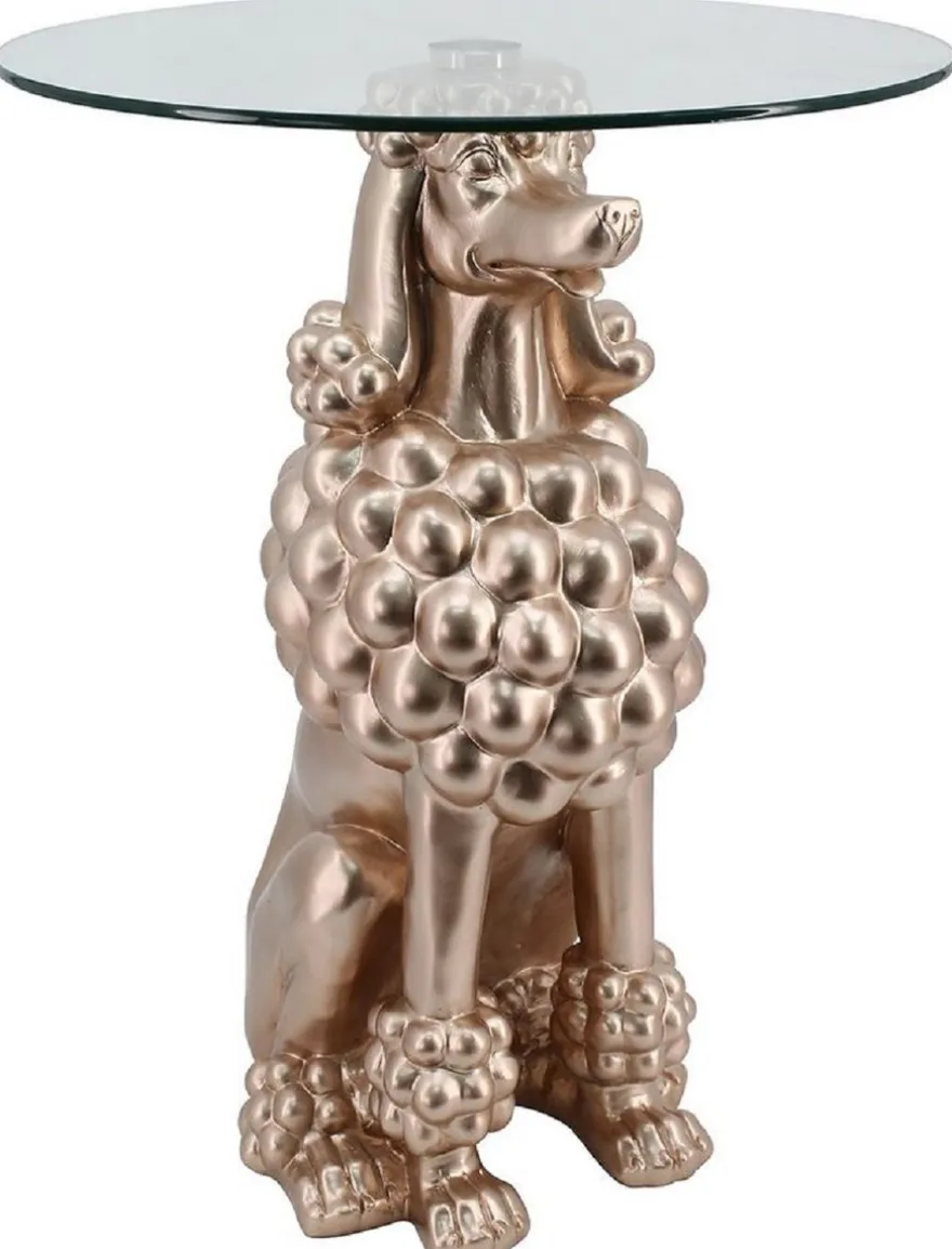 Casa Padrino Luxus Beistelltisch Hund Kupfer Ø 48,5 x H. 64 cm - Runder Kunstharz Tisch mit Glasplatte - Wohnzimmer Möbel - Luxus Möbel - Luxus Einrichtung - Wohnzimmer Einrichtung