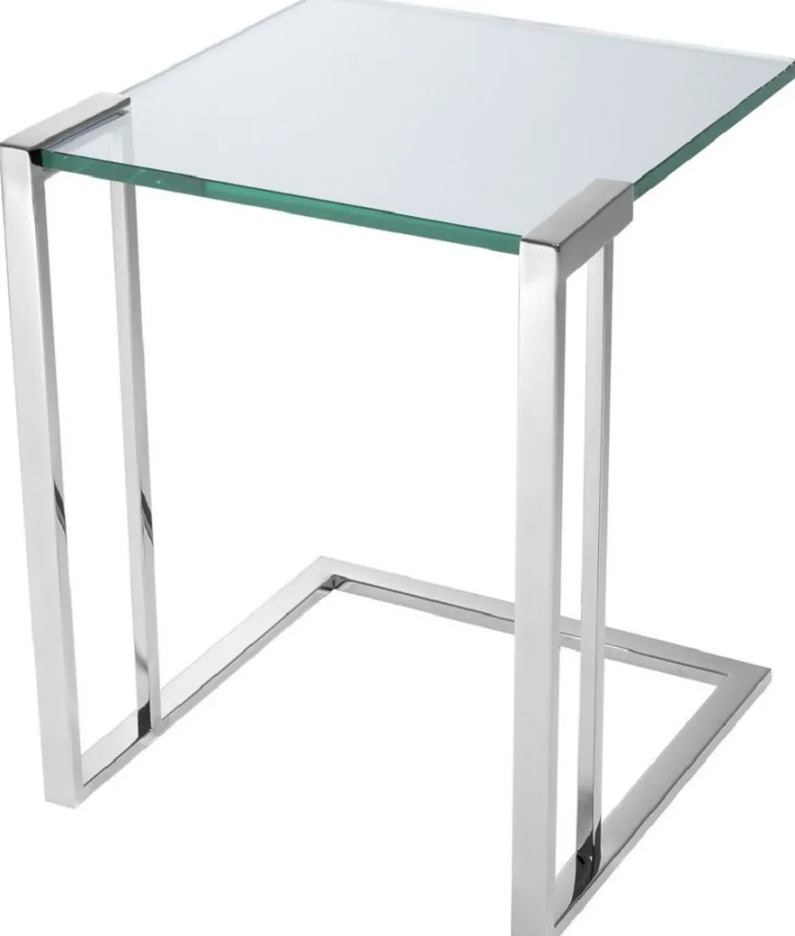 Casa Padrino Luxus Beistelltisch Silber 45 x 45,5 x H. 56,5 cm - Edelstahl Tisch mit Glasplatte - Luxus Wohnzimmer Möbel