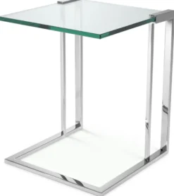 Casa Padrino Luxus Beistelltisch Silber 45 x 45,5 x H. 56,5 cm - Edelstahl Tisch mit Glasplatte - Luxus Wohnzimmer Möbel