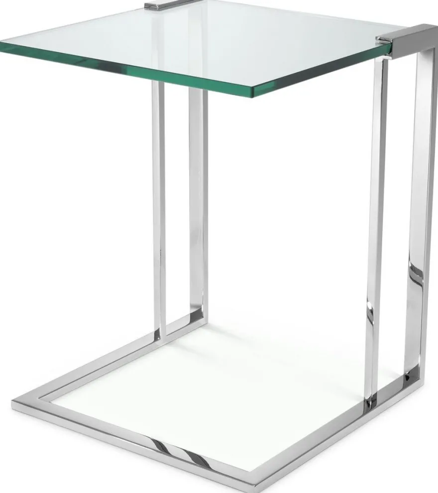 Casa Padrino Luxus Beistelltisch Silber 45 x 45,5 x H. 56,5 cm - Edelstahl Tisch mit Glasplatte - Luxus Wohnzimmer Möbel