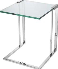 Casa Padrino Luxus Beistelltisch Silber 45 x 45,5 x H. 56,5 cm - Edelstahl Tisch mit Glasplatte - Luxus Wohnzimmer Möbel
