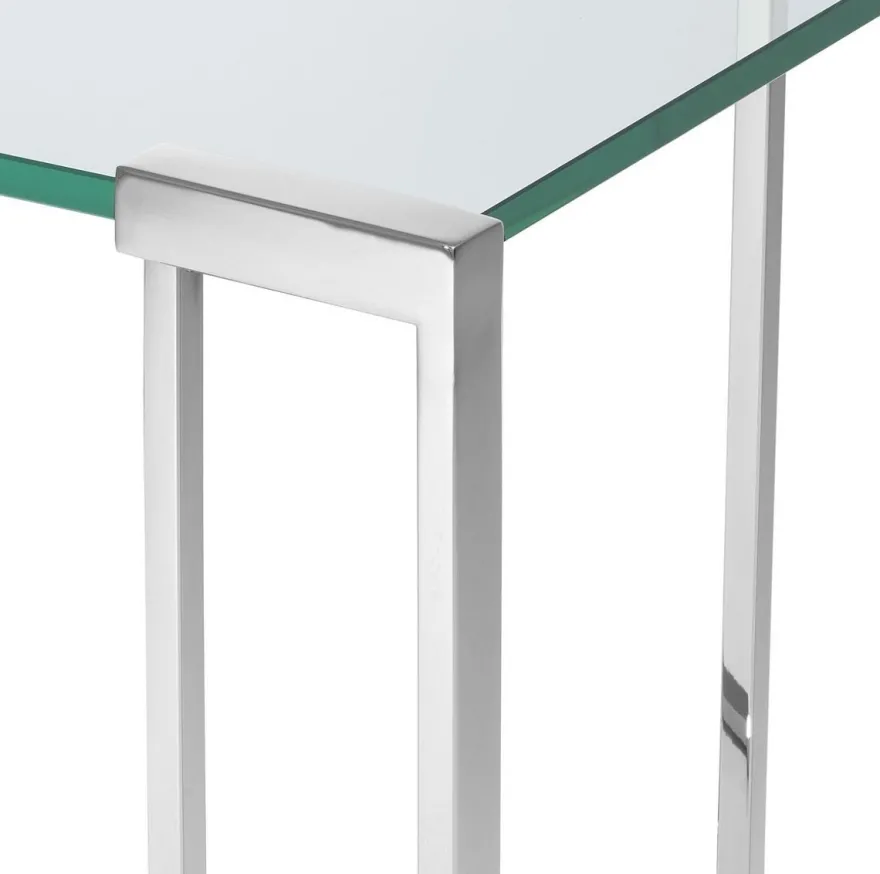 Casa Padrino Luxus Beistelltisch Silber 45 x 45,5 x H. 56,5 cm - Edelstahl Tisch mit Glasplatte - Luxus Wohnzimmer Möbel