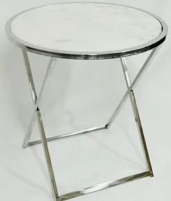 Casa Padrino Luxus Beistelltisch Silber / Weiß Ø 75 x H. 76 cm - Runder Edelstahl Tisch mit Marmorplatte
