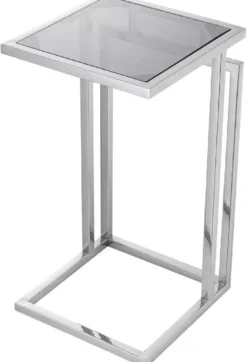 Casa Padrino Luxus Beistelltisch Silber / Grau 33 x 33 x H. 60 cm - Edelstahl Tisch mit Glasplatte - Wohnzimmer Möbel - Luxus Möbel - Luxus Einrichtung - Luxus Interior